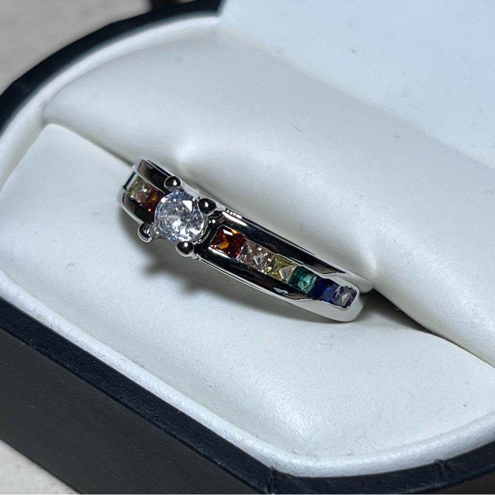 925 Sterling Silver Rainbow Ring - Picture 2 of 5